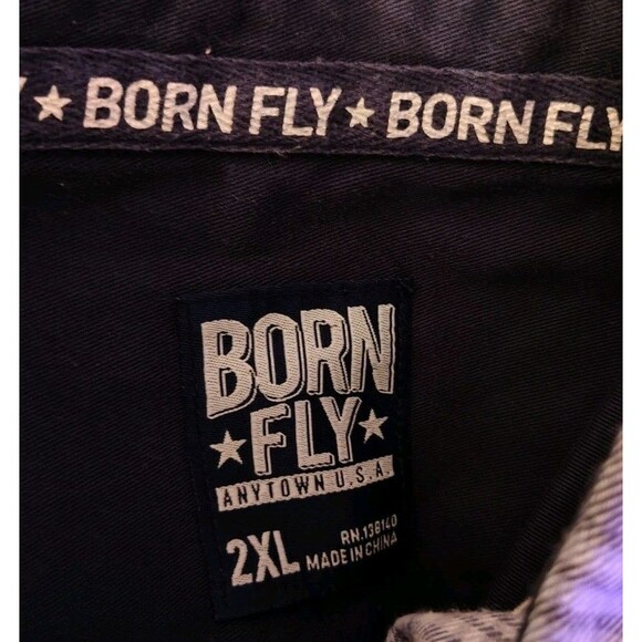 Born Fly Men's Size 2XL Button Fray Short Sleeve Pocket Stay Fly Embroidered - Picture 2 of 10
